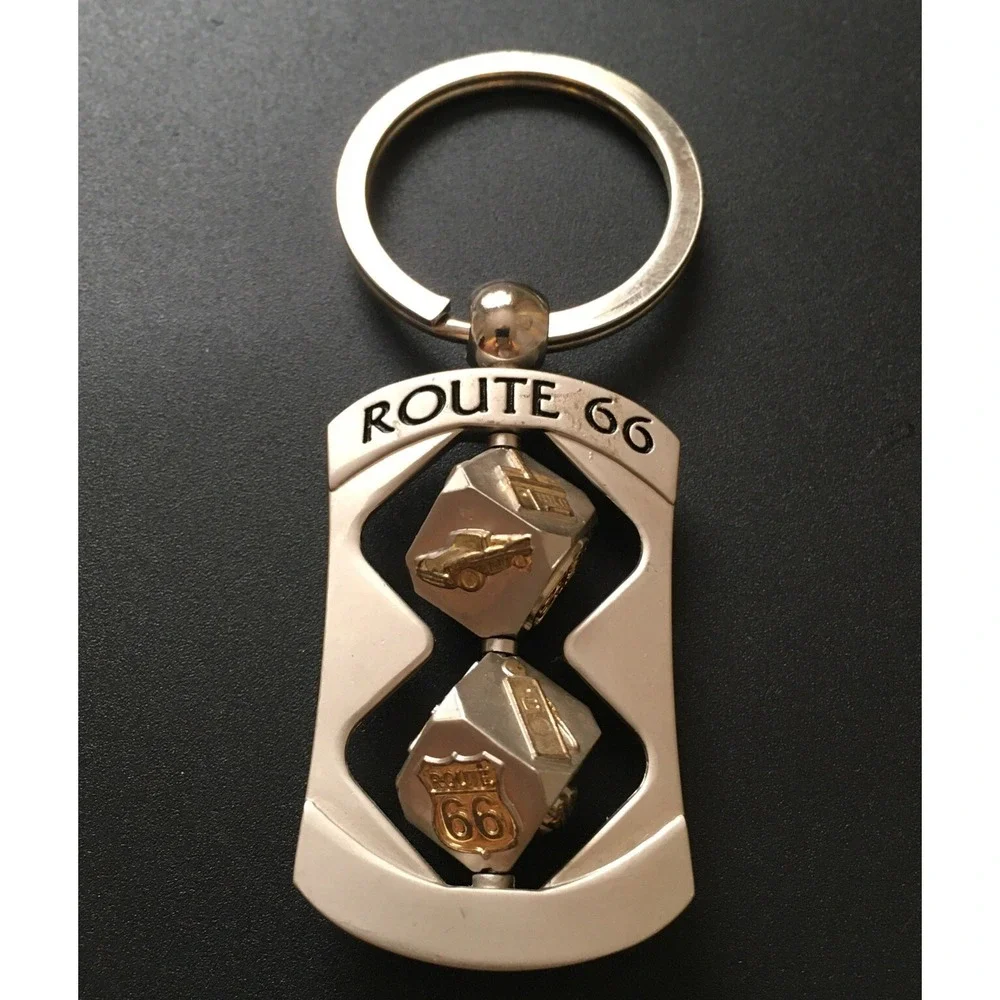 Route 66 Silver Rotating Dice Keychain